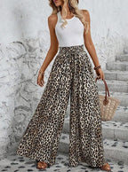 Pantalon léopard taille haute, coupe ample et fluide
