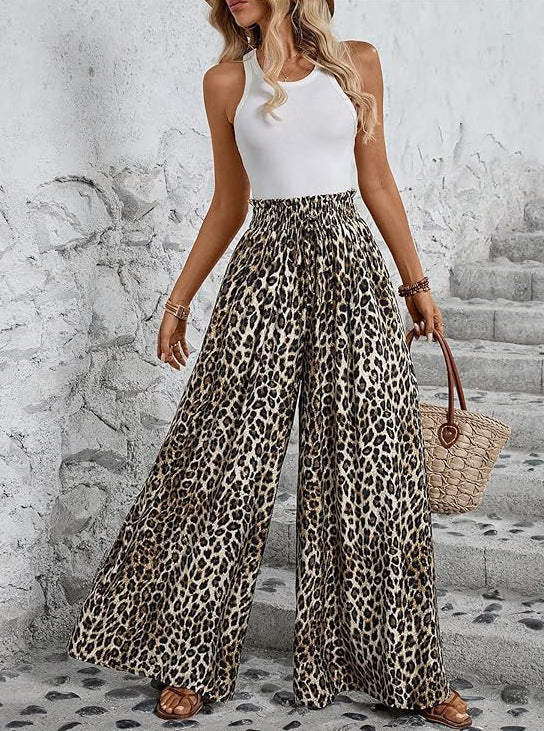 Pantalon léopard taille haute, coupe ample et fluide