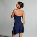 Blue halter neck mini dress