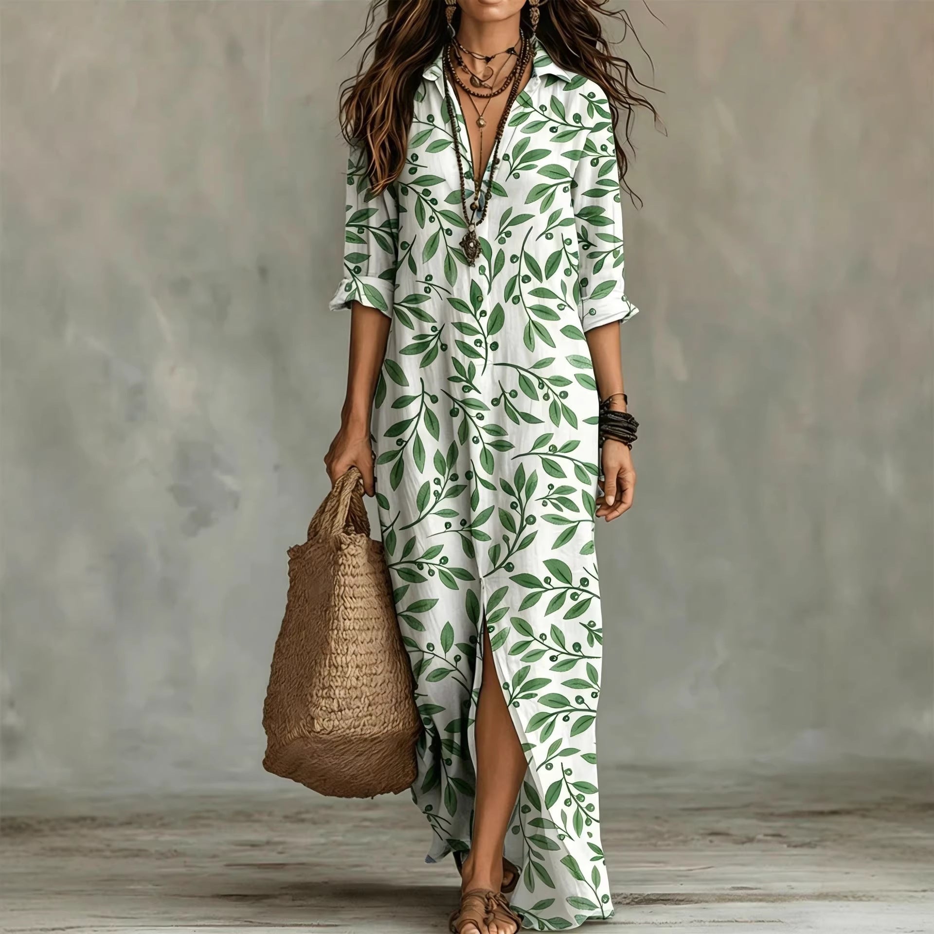 Printed shirt dress with shirt collar, relaxed fit