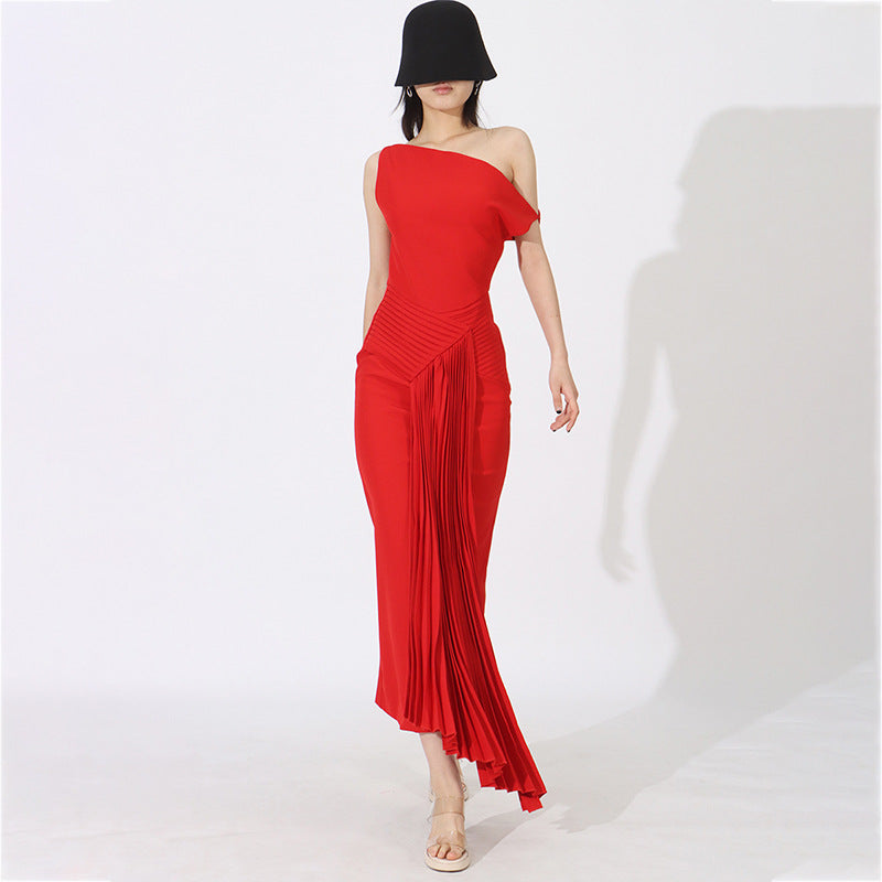 Robe longue plissée taille haute — Élégance intemporelle