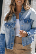 Veste en denim élégante avec patchwork et ourlet effiloché - Automne Femmes