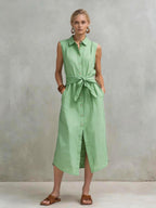 Robe droite lin-coton sans manches teinte unie