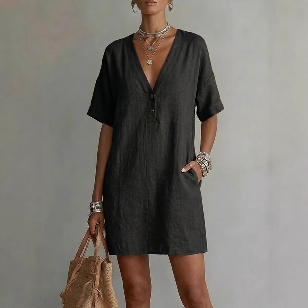 Robe lin-coton boutons — Coupe ample et intemporelle