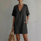 Robe lin-coton boutons — Coupe ample et intemporelle