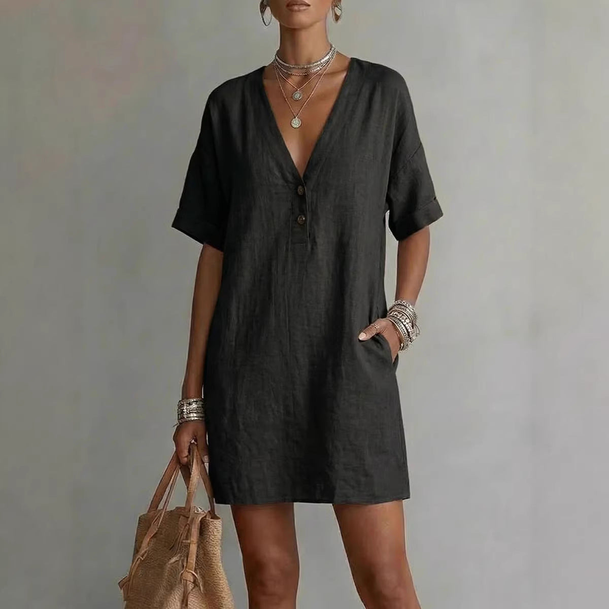 Robe lin-coton boutons — Coupe ample et intemporelle