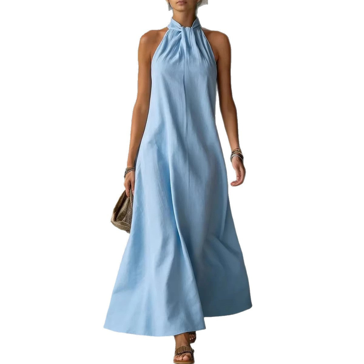 Robe longue sans manches à bretelles croisées
