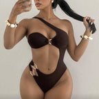 Marion — Maillot une pièce bandeau marron