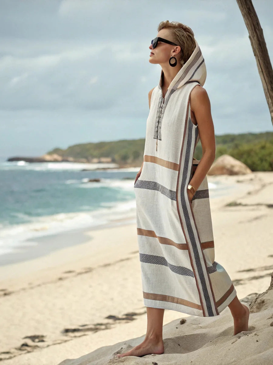 Robe midi sans manches avec capuche et poches