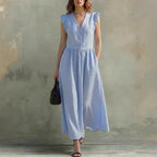 Linen and cotton wrap dress, loose fit with pockets