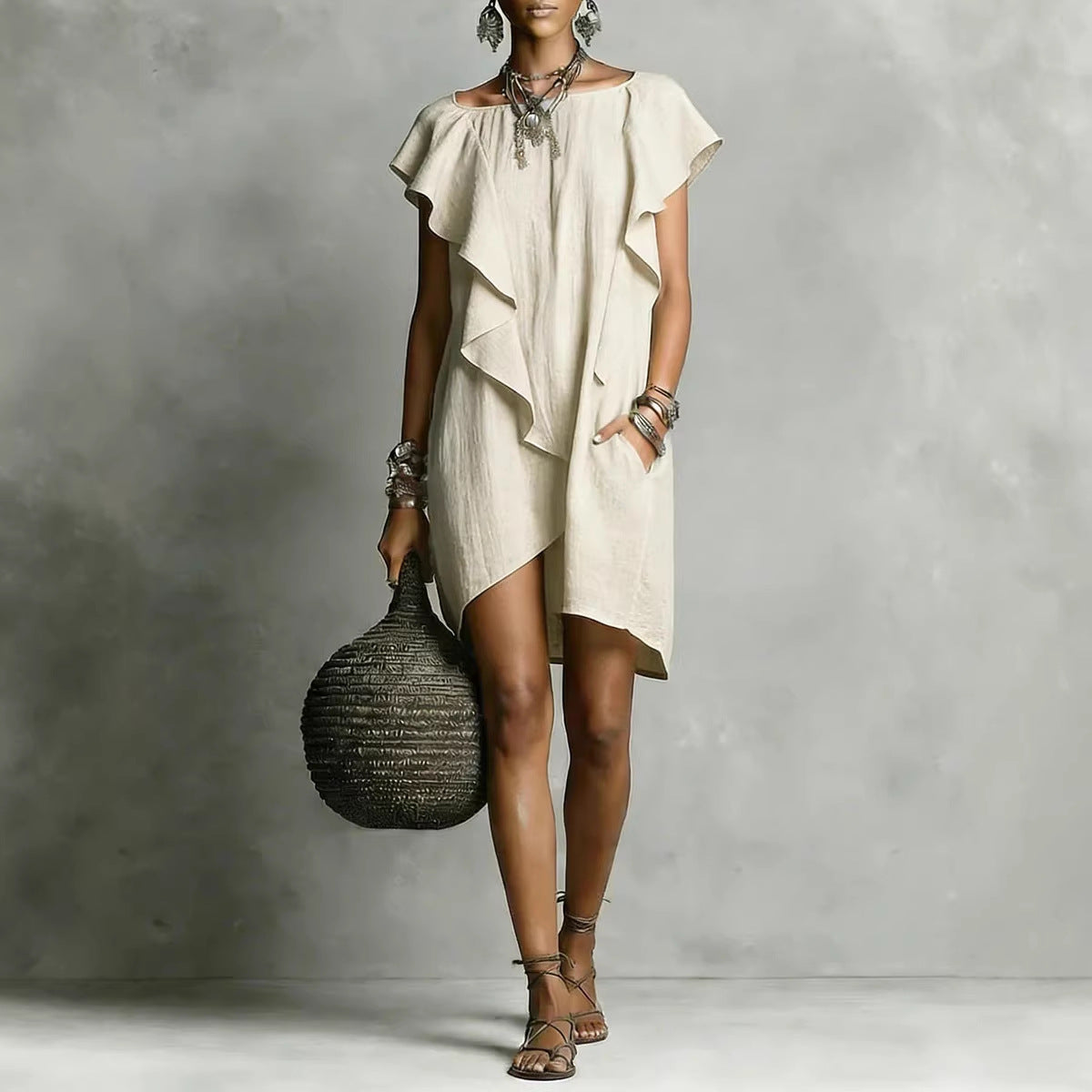 Solid short-sleeved dress — timeless colors