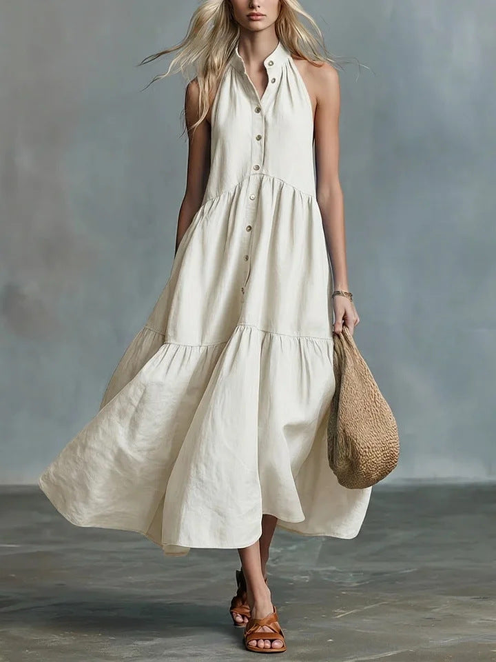 Robe-chemise lin et coton, coupe ample sans manches