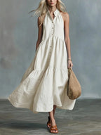 Robe-chemise lin et coton, coupe ample sans manches