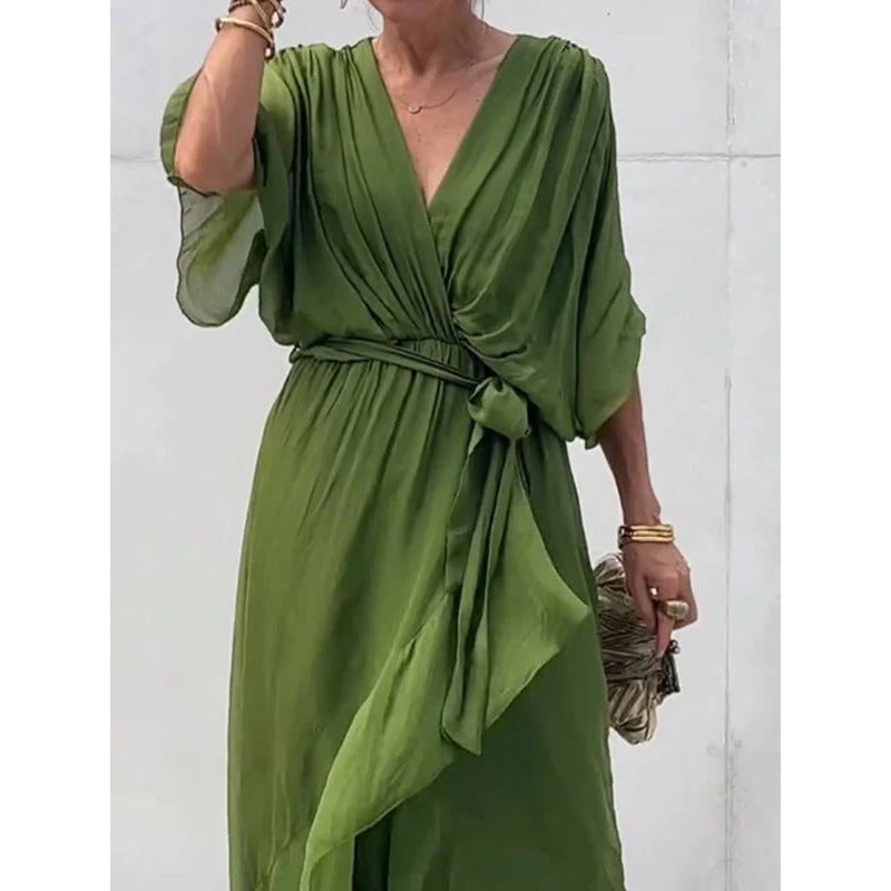 Robe asymétrique manches chauve-souris — Élégance fluide