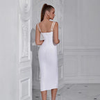Robe de soirée perlée taille haute