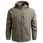 Veste à capuche kaki pour homme, style décontracté, fermeture éclair, poches zippées, idéale pour l'automne et l'hiver, mode masculine tendance.