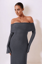 Robe longue de femme à épaules larges en polyester, idéale pour l'automne et festive pour le mariage