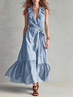 Robe patineuse col V sans manches à laçage