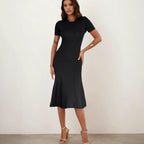 Robe d'été col rond manches courtes noir et bordeaux