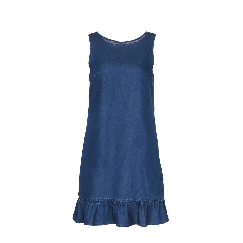 Mini-jupe denim bleu déstructurée à taille mid-rise