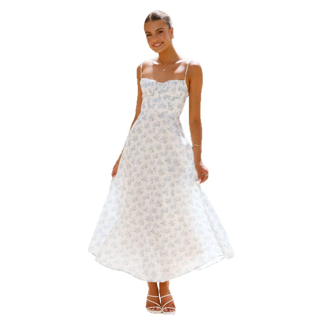 Floral backless fluid dress — Resort elegance