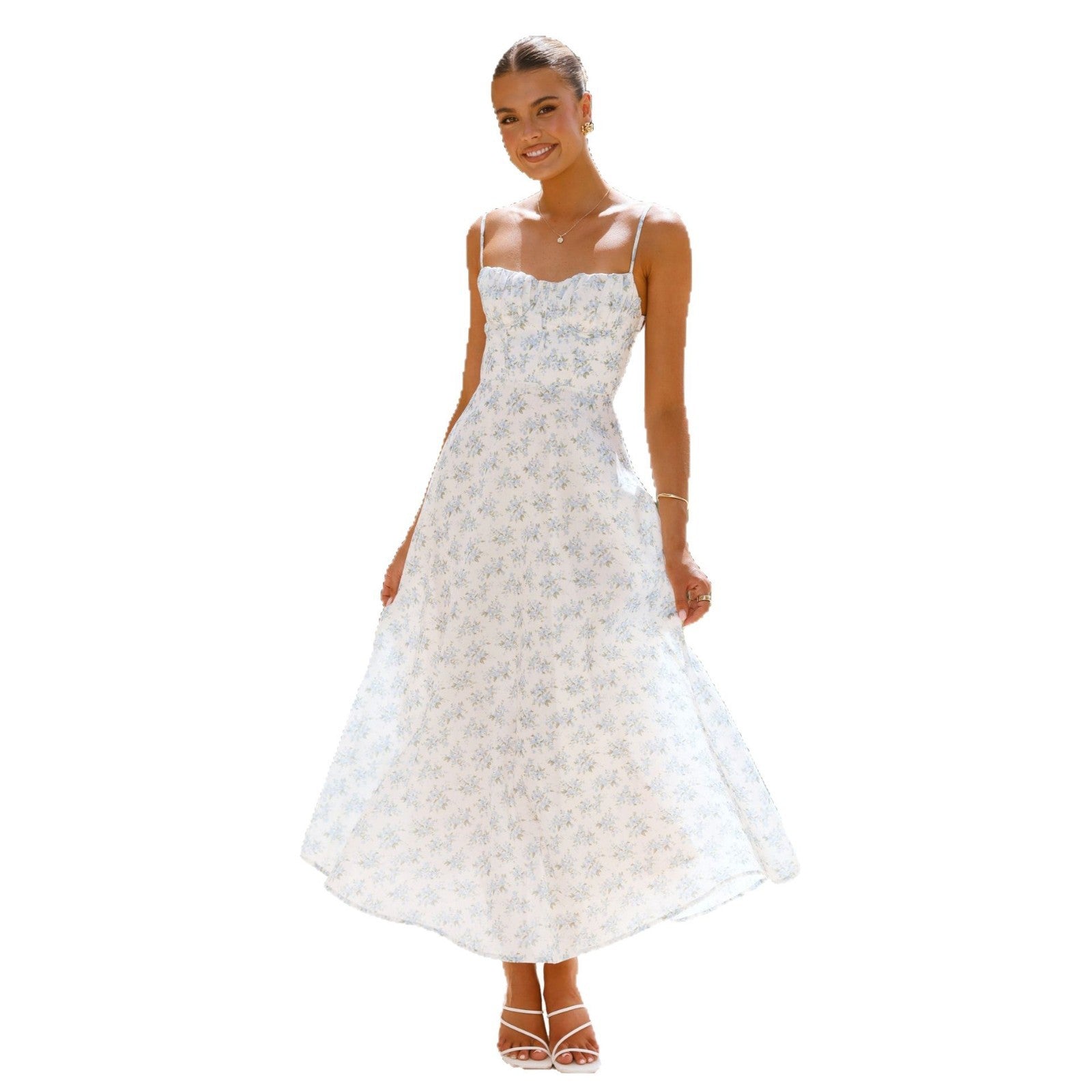 Floral backless fluid dress — Resort elegance