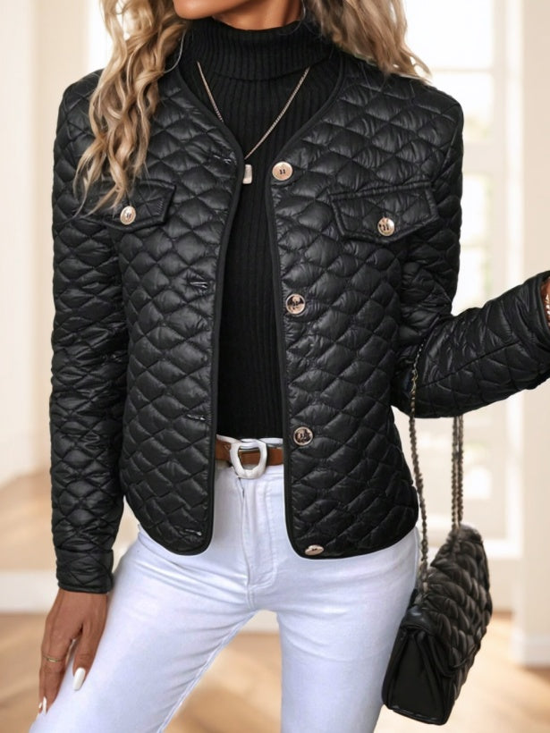Manteau court manches longues matelassé en losanges - Chic&Shines