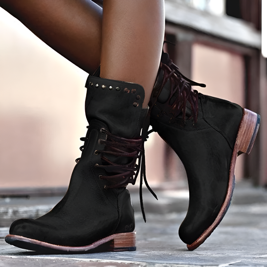 Bottes confortables en cuir vegan avec lacets pour l'automne