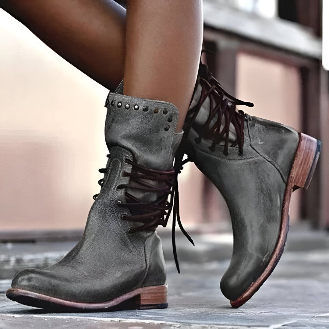 Bottes confortables en cuir vegan avec lacets pour l'automne