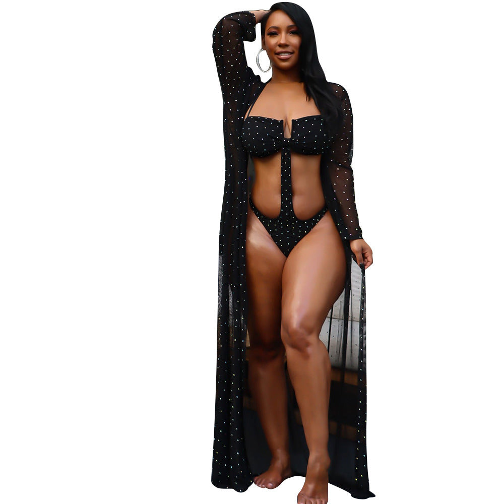 Maillot de bain manches longues et strass kimono - Chic&Shines
