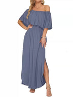 Robe longue à épaules dénudées, imprimée et confortable