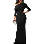 Robe de soirée longue élégante épaules obliques - Chic&Shines