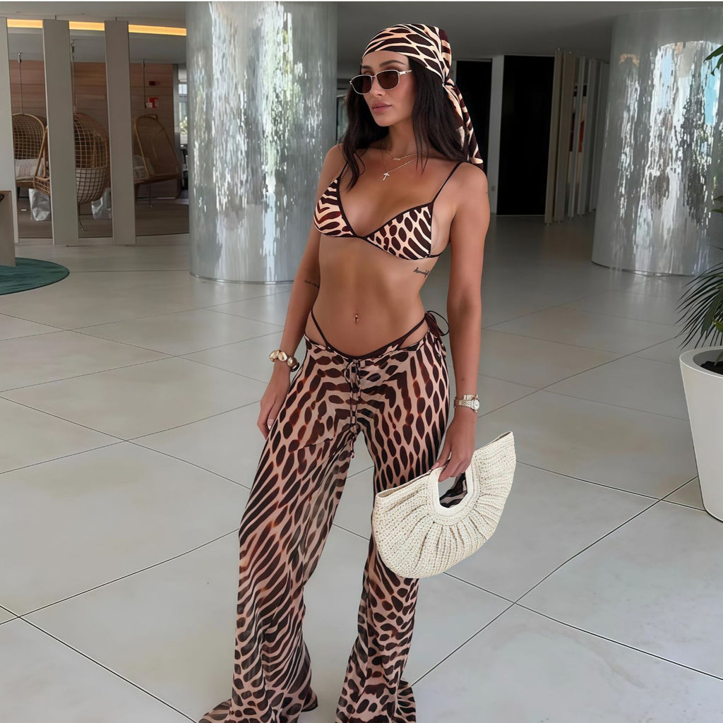 Eléna — Bikini deux-pièces à liens à nouer léopard
