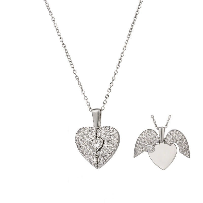 Collier avec pendentif en forme de cœur et ailes - Chic&Shines