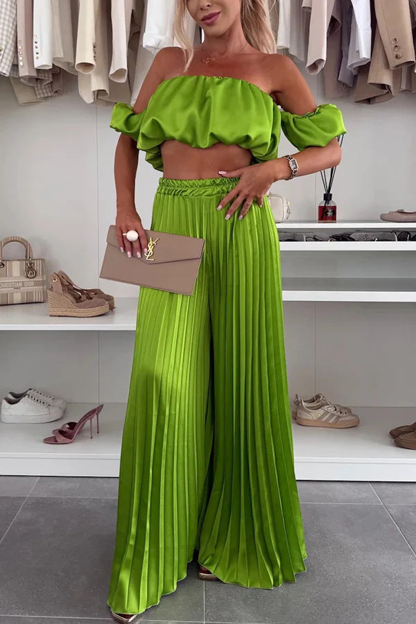 Ensemble haut tube et pantalon larges en satin - Chic&Shines