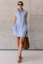 Robe chemise sans manches col montant — Élégance estivale