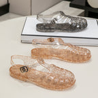 Crystal hollow flat sandals