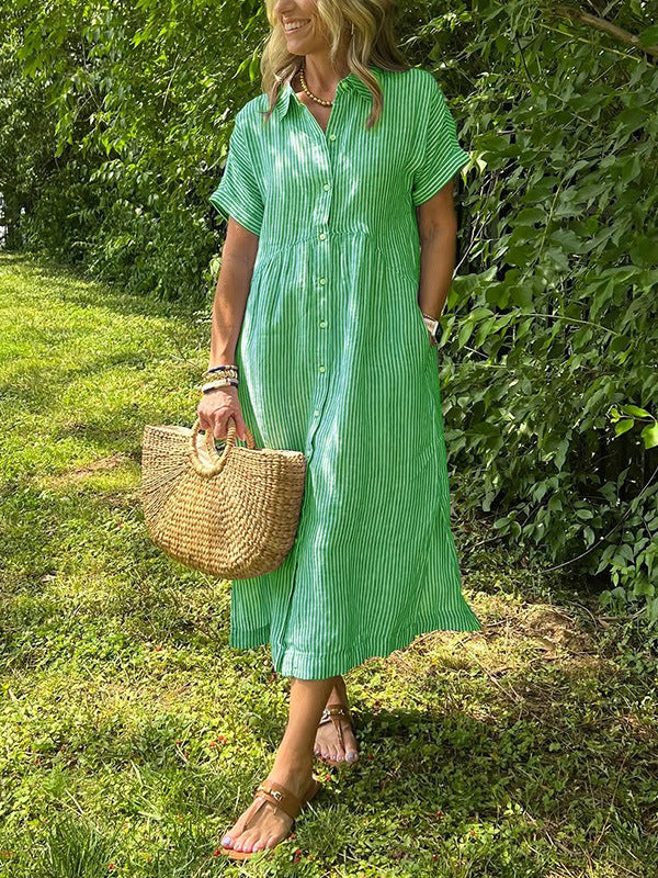 Robe rayée lin et coton – Élégance intemporelle