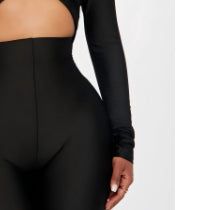Combinaison col V taille haute, manches longues