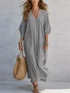 Robe longue rayée col V - Coupe ample et confortable