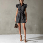Robe polo col montant manches tombantes lacée