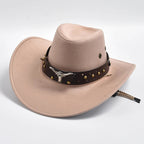 Chapeau de cow-boy | Modèle classique | Cuir végétal et jugulaire tressée | Modèle ajustable