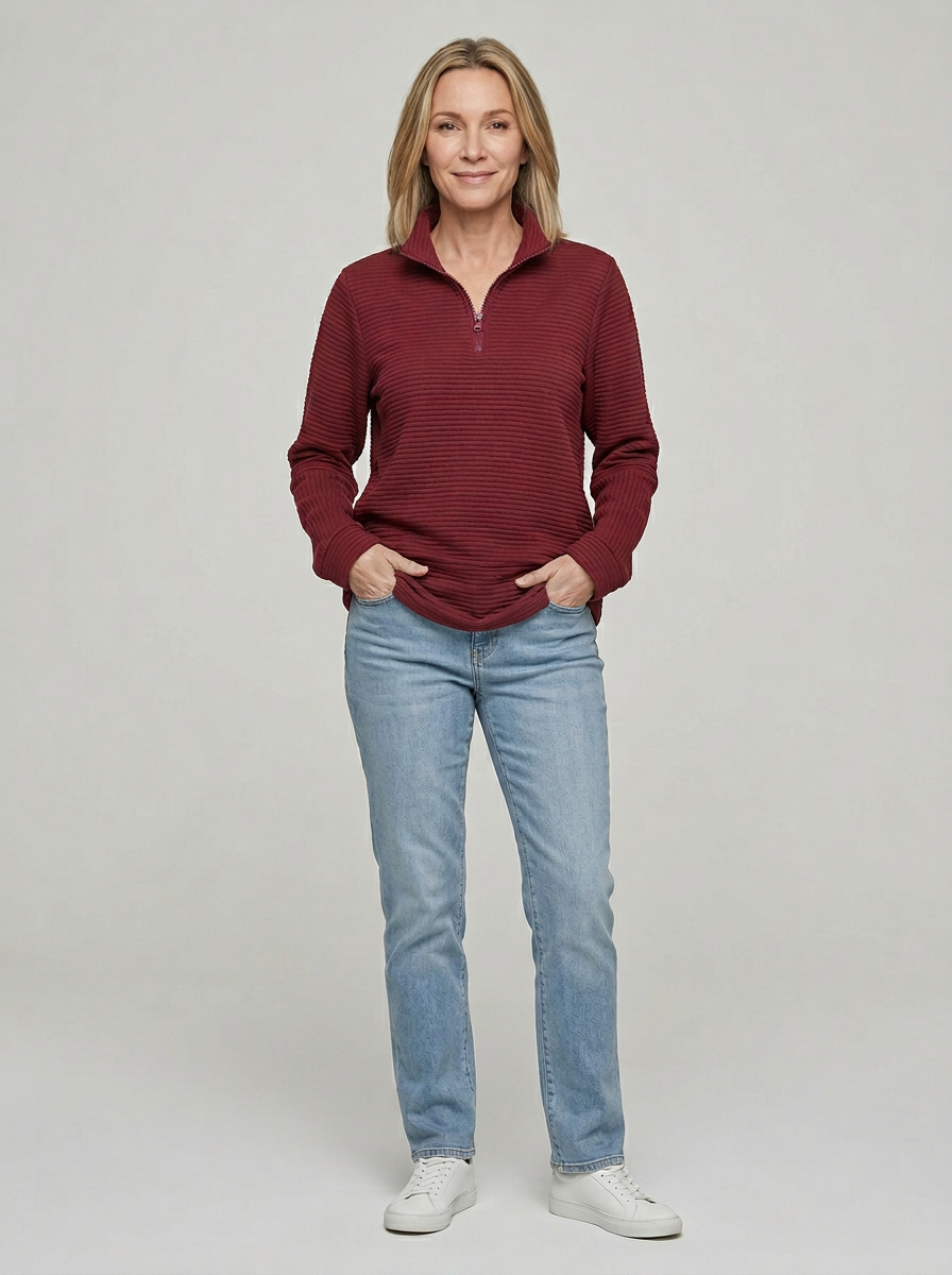 Women's Half-Zip Ribbed Pullover – Soft, Casual, and Perfect for Everyday Wear