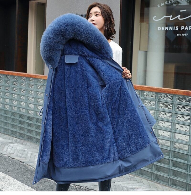 Manteau d'hiver à capuche avec col en fourrure pour femmes