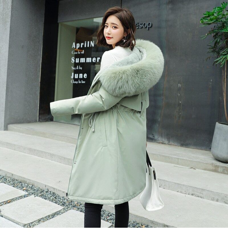 Manteau d'hiver à capuche avec col en fourrure pour femmes