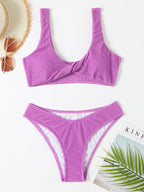 Maillot de bain torsadé pour femme avec tissu ondulé à volants