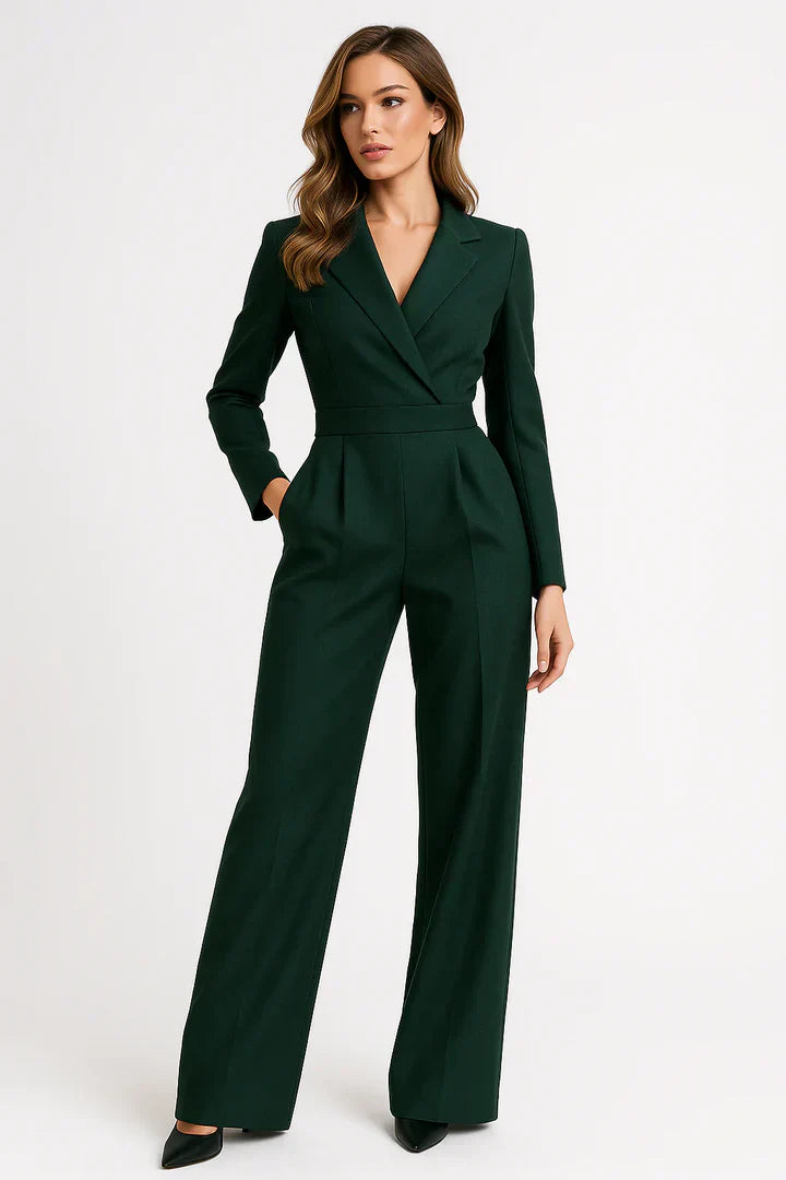 Combinaison blazer luxueuse avec col en V et jambes larges