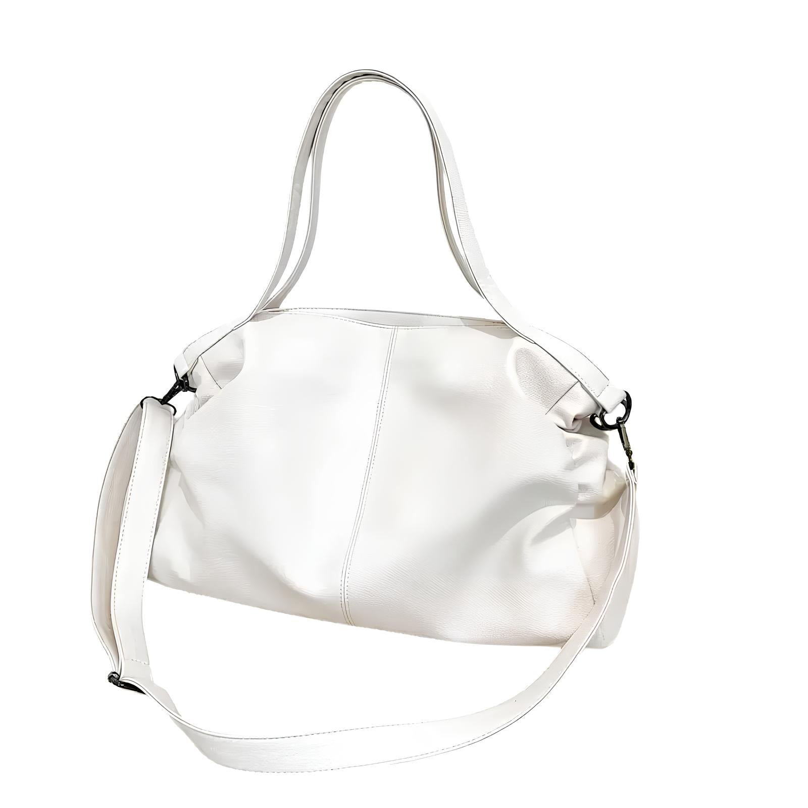 Sac à main blanc élégant en cuir avec bandoulière ajustable, design moderne et minimaliste, idéal pour la mode féminine et les accessoires tendance.
