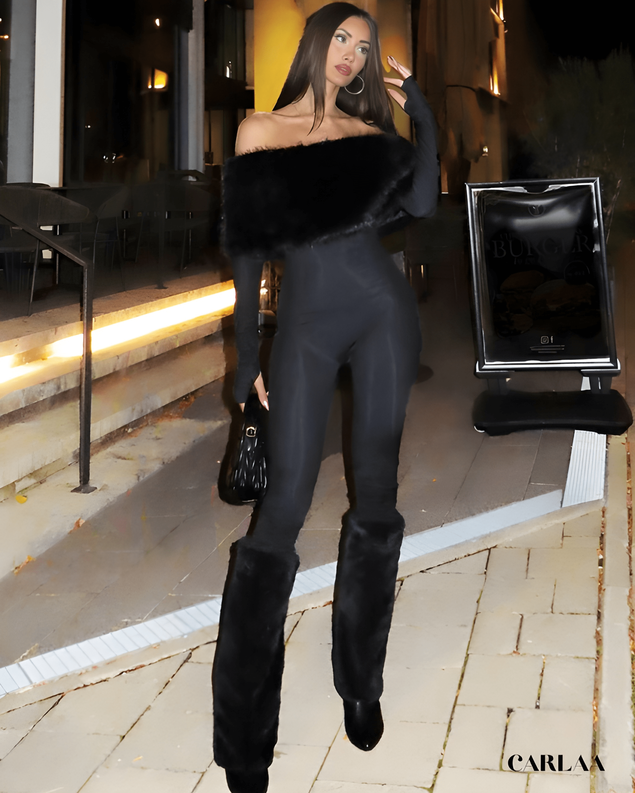Combinaison noir elegante manche longue