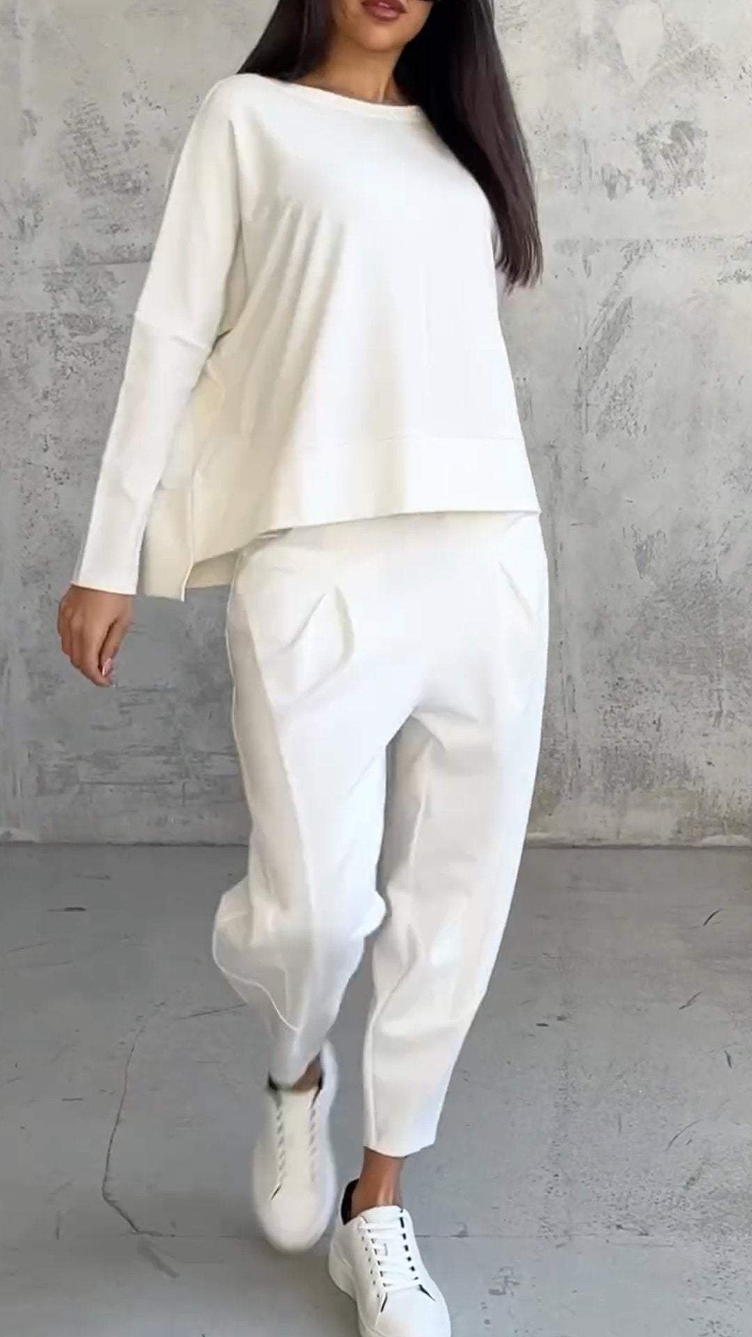 Women's casual summer set with oversized sweater and tapered pants